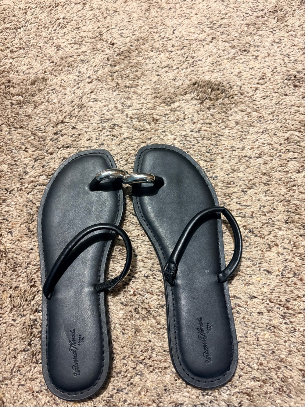 Target Black Toe-Loop Sandals with Silver Ring Accent